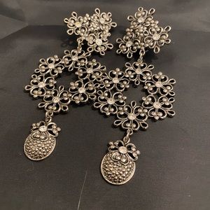 Silver Floral Drop Earrings - Elegant Statement Jewelry